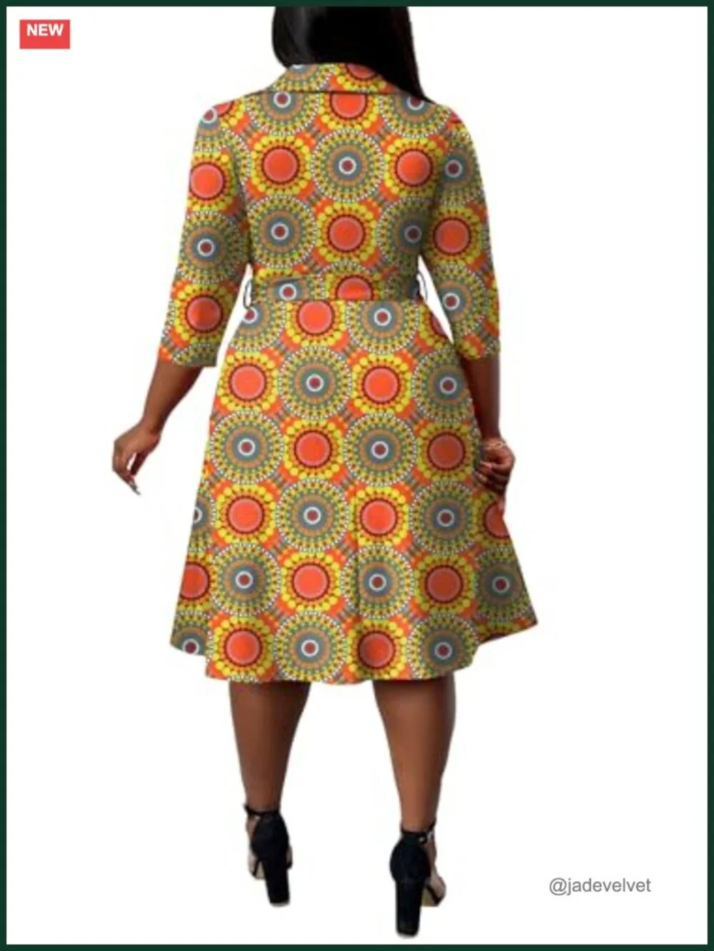 Plus Size Midi Dress with Pockets and Belt - 3/4 Sleeve Wrap V-Neck A-Line